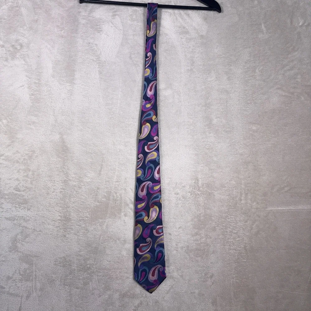 Duchamp London Necktie Mens Blue Multicolor Psychedelic Paisley Silk Designer
